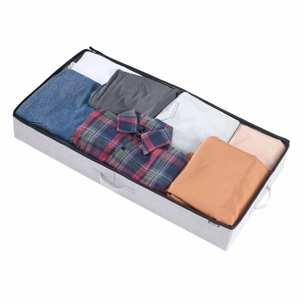 VEVOR Contenedor de Almacenaje para Debajo de Cama 850 x 430 x 120 mm 2 Piezas Bolsa de Almacenamiento Bajo Cama con Tapa Transparente Organizador de Ropa, Mantas para Dormitorios, Salas de Estar