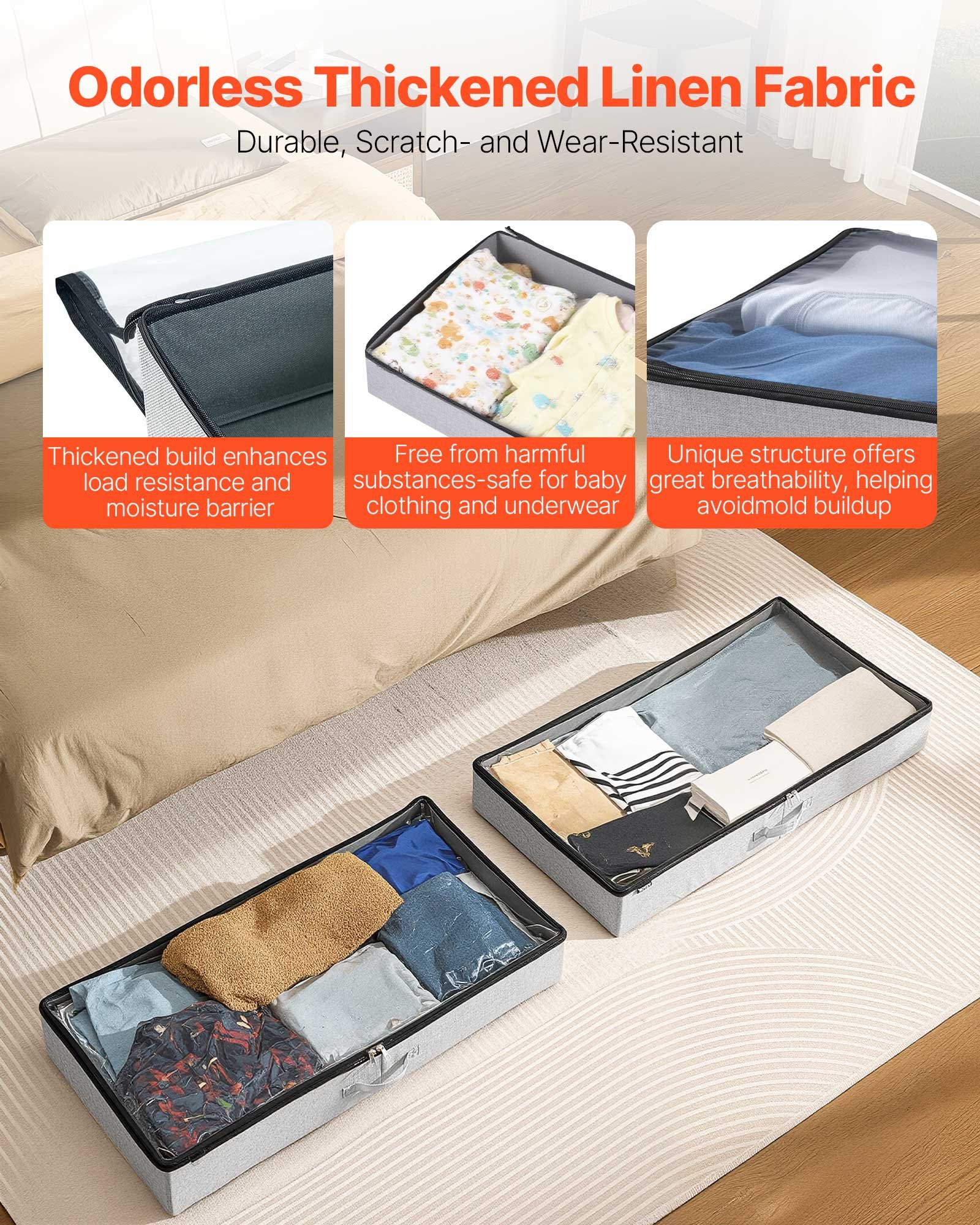 VEVOR Contenedor de Almacenaje para Debajo de Cama 850 x 430 x 120 mm 2 Piezas Bolsa de Almacenamiento Bajo Cama con Tapa Transparente Organizador de Ropa, Mantas para Dormitorios, Salas de Estar