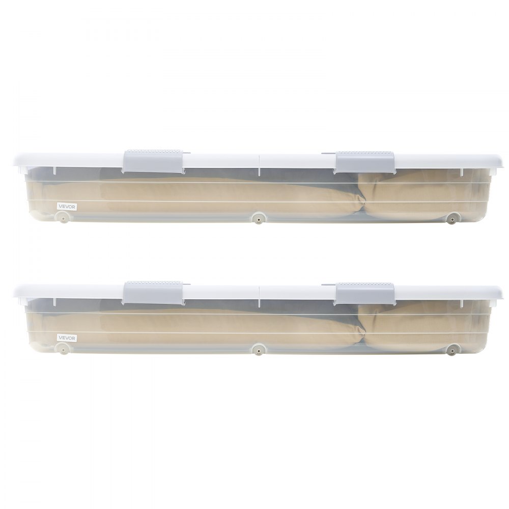 VEVOR Under Bed Storage with Wheels, 1010 x 510 x 150 mm Underbed Containers, Underbed Shoes Organizer with Lid and Gray Latch, Rolling Under the Bed Storage Bins for Clothes Shoes Blankets, 2 Pack