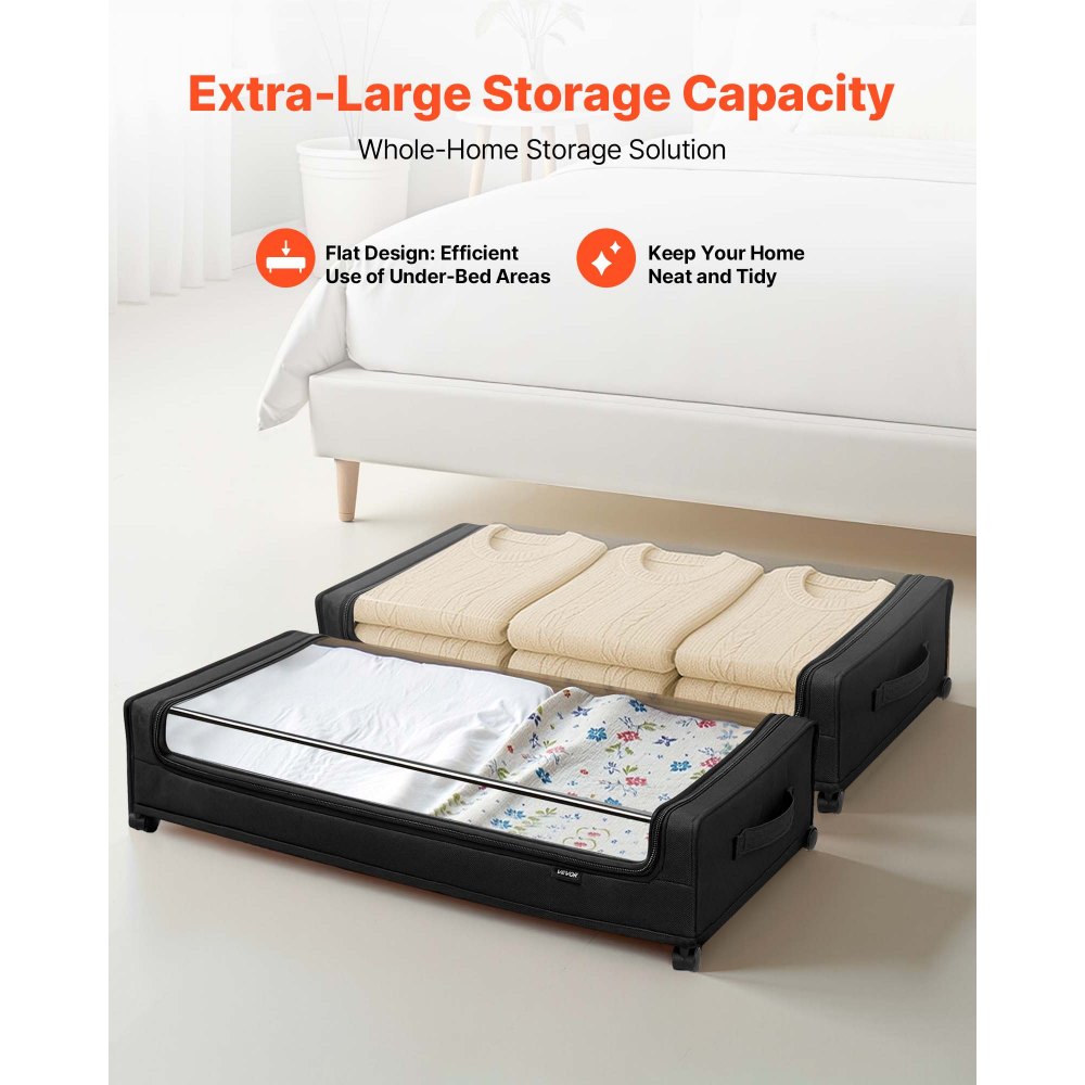 VEVOR Contenedor de Almacenaje para Debajo de Cama con Ruedas 77 x 47 x 17,3 cm 2 Piezas Bolsa Bajo Cama con Tapa Transparente Organizador de Ropa, Zapatos, Mantas para Dormitorios, Salas de Estar