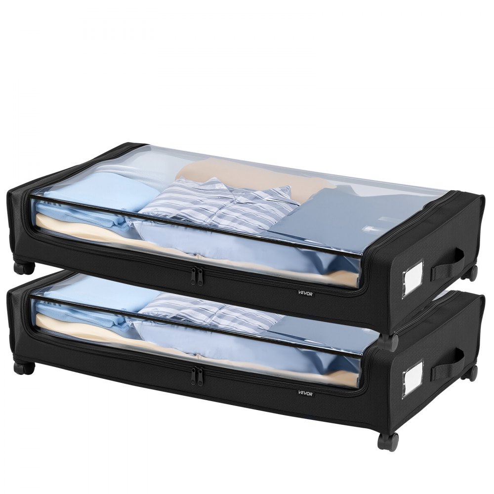 VEVOR Contenedor de Almacenaje para Debajo de Cama con Ruedas 77 x 47 x 17,3 cm 2 Piezas Bolsa Bajo Cama con Tapa Transparente Organizador de Ropa, Zapatos, Mantas para Dormitorios, Salas de Estar