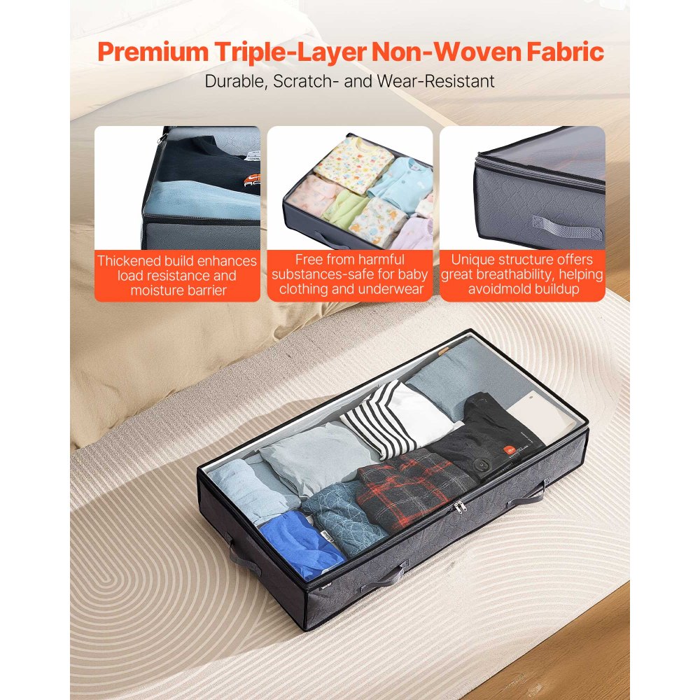 VEVOR Contenedor de Almacenaje para Debajo de Cama 996 x 500 x 180 mm 4 Piezas Bolsa de Almacenamiento Bajo Cama con Tapa Organizador de Ropa, Zapatos, Mantas para Dormitorios, Salas de Estar