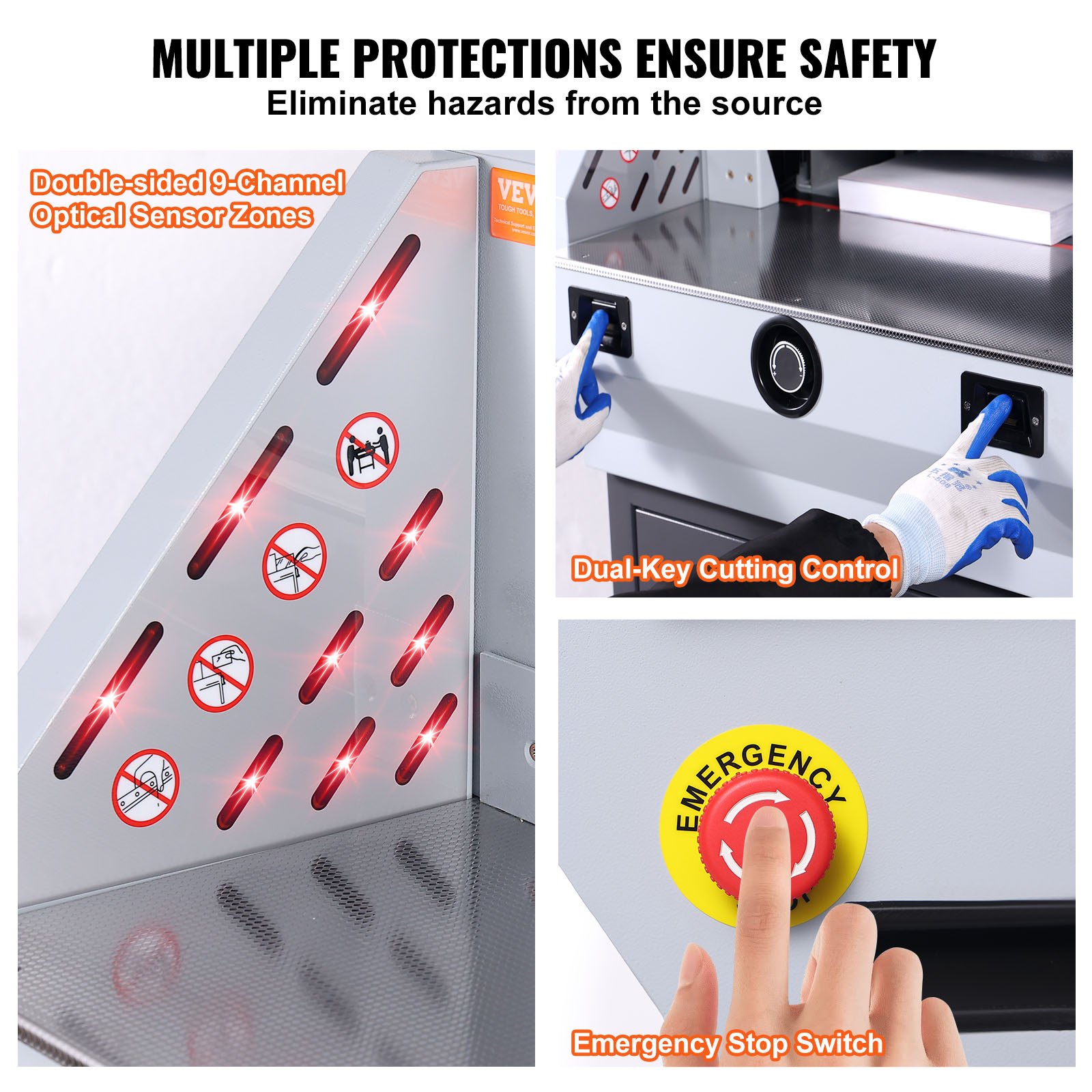 VEVOR Cortadora eléctrica Ancho de corte 482,6 mm Espesor 80 mm Cortador de papel automático Cortador de papel de 800 hojas con pantalla táctil de 17,78 cm características de seguridad para imprenta