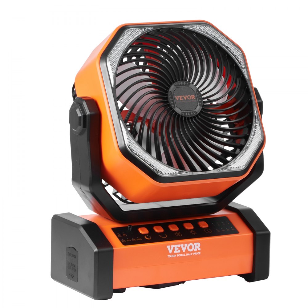 VEVOR Ventilador portátil USB recargable de 210 mm con luces LED Ventilador de escritorio pequeño con batería Giratorio silencioso ajustable 4 velocidades para dormitorio, viajes, camping