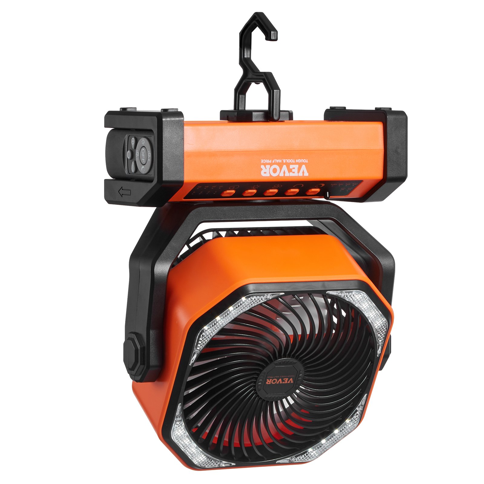 VEVOR Ventilador portátil USB recargable de 210 mm con luces LED Ventilador de escritorio pequeño con batería Giratorio silencioso ajustable 4 velocidades para dormitorio, viajes, camping