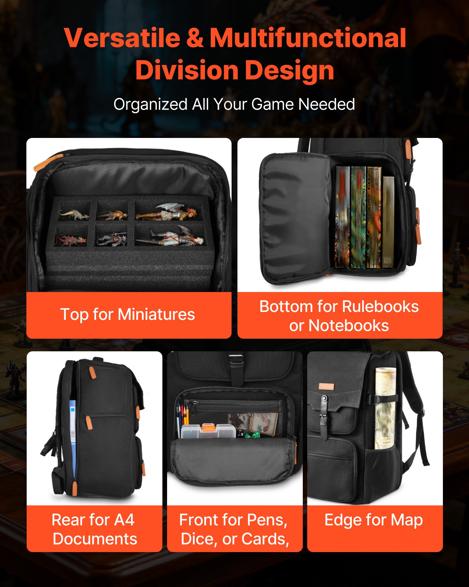 VEVOR Miniature Storage Carrying Figure Bag, Fits 58 Infantry Minis, Miniature Transport Bag with Handle & Adjustable Shoulder Strap, 3 Foam Layers for Large Storage Capacity (Minis Not Included)