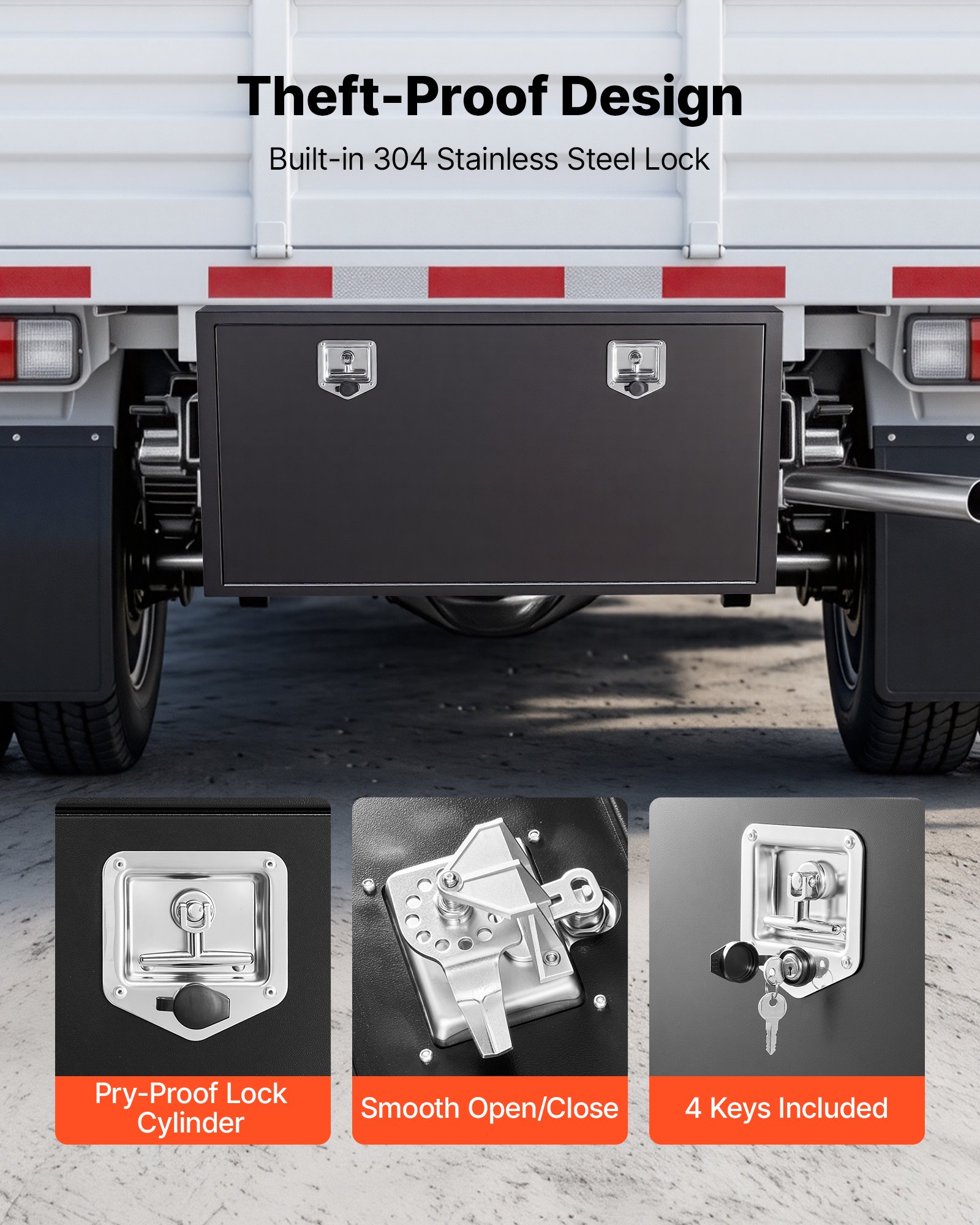 VEVOR Caja de Almacenaje para Camión 1219x457x457 mm, Caja de Herramientas de Acero con Cerradura y Llaves, para Debajo de Carrocería del Camión, con Asa en T para Furgoneta, SUV, Camioneta, Negro