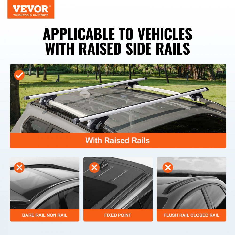 VEVOR Barras Transversales Universales 2 Piezas Portaequipajes de Aluminio con Cerradura para Automóvil Carga de 90,7 kg Compatible con Rieles Laterales de Hasta 111,76 cm de Ancho de Recorrido