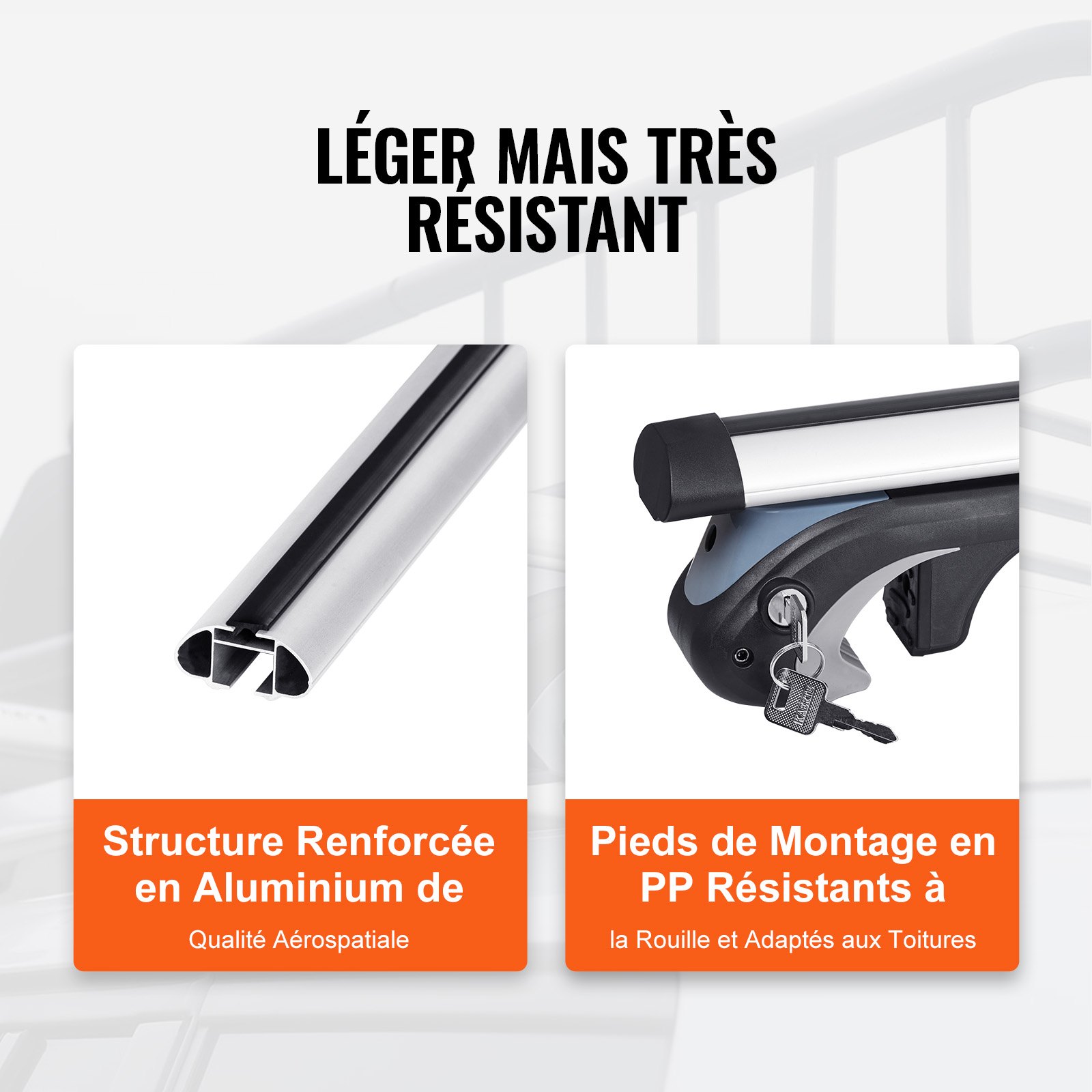 VEVOR Barras Transversales Universales 2 Piezas Portaequipajes de Aluminio con Cerradura para Automóvil Carga de 90,7 kg Compatible con Rieles Laterales de Hasta 111,76 cm de Ancho de Recorrido