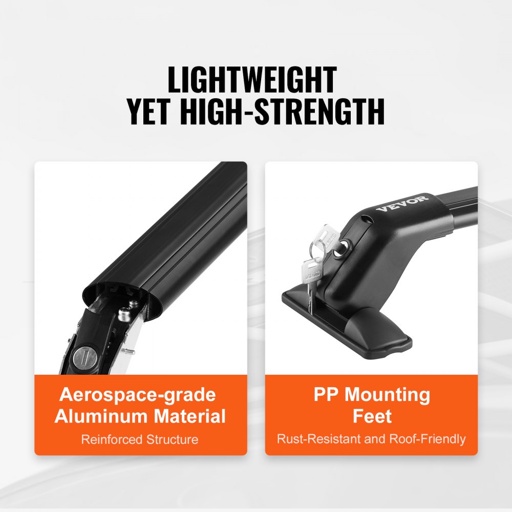 VEVOR Barras Transversales Universales 2 Piezas Portaequipajes de Aluminio con Cerradura para Automóvil, Carga de 70,3 kg, Portaequipajes de Techo, Compatible con Vehículos con Techo Descubierto