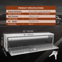 VEVOR Caja de Herramientas para Camión 152,4x43x46 cm Caja de Bastidor Inferior Caja de Almacenamiento de Aleación de Aluminio Montaje Inferior con Cerradura y Llaves para Remolques, Camionetas