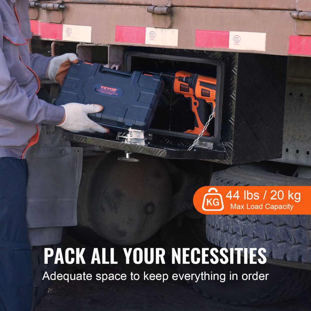 VEVOR Caja de Herramientas para Camión 46x32x36 cm Caja de Bastidor Inferior Caja de Almacenamiento de Aleación de Aluminio Montaje Inferior con Cerradura y Llaves para Remolques, Camionetas, Negro