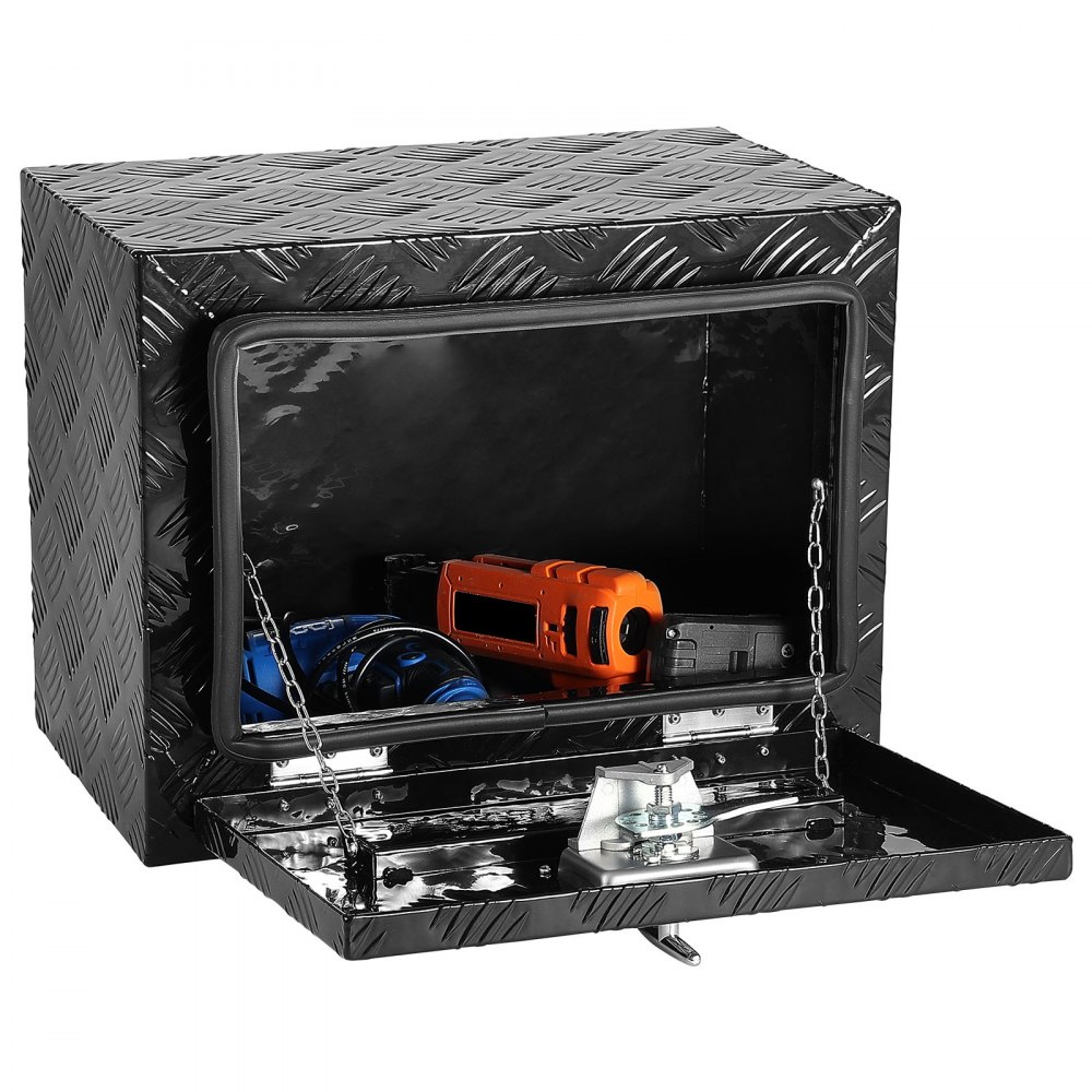 VEVOR Caja de Herramientas para Camión 46x32x36 cm Caja de Bastidor Inferior Caja de Almacenamiento de Aleación de Aluminio Montaje Inferior con Cerradura y Llaves para Remolques, Camionetas, Negro