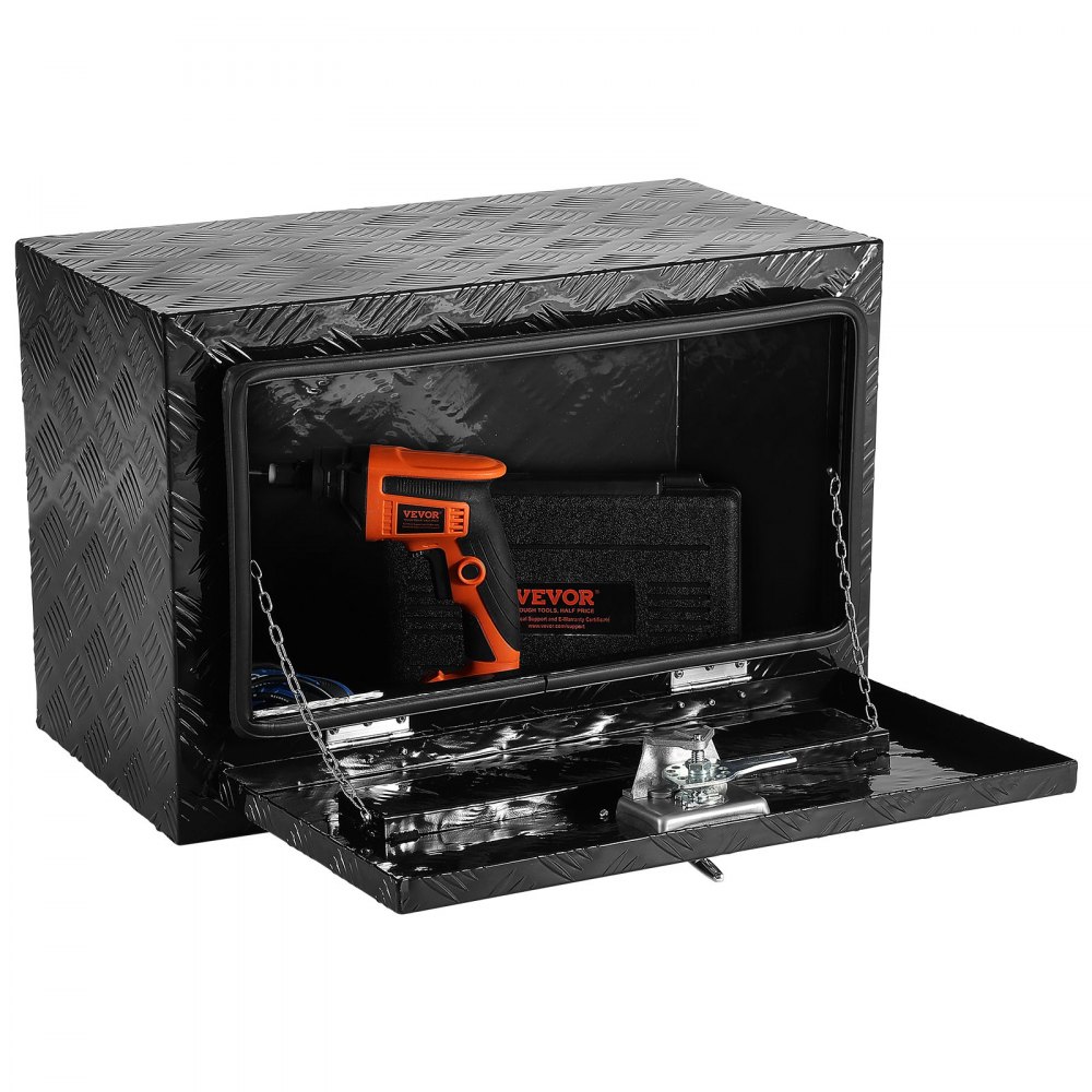 VEVOR Caja de Herramientas para Camión 612x310x360mm Caja de Bastidor Inferior Caja de Almacenamiento de Aleación de Aluminio Montaje Inferior con Cerradura y Llaves para Remolques, Camionetas, Negro