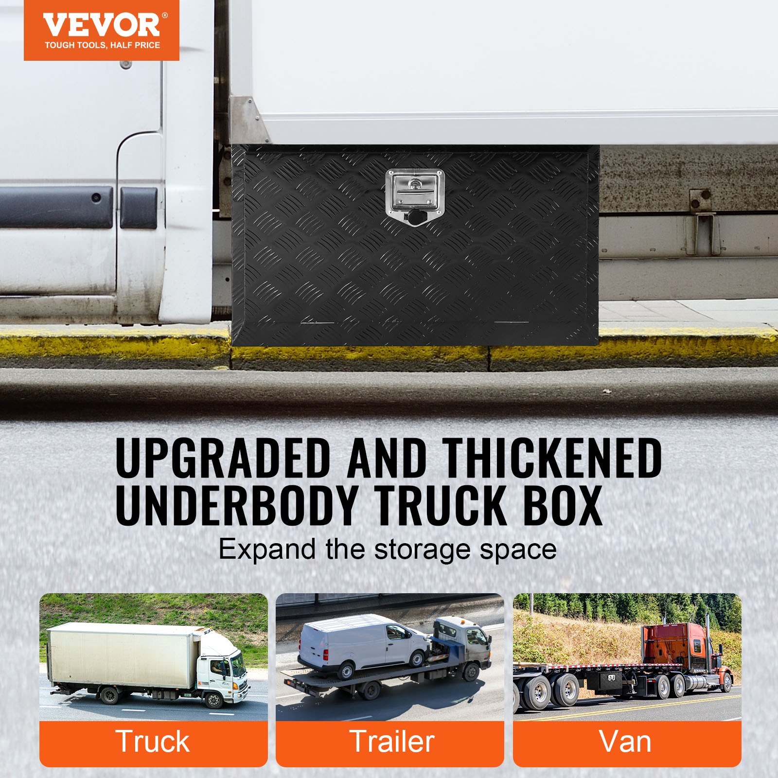 VEVOR Caja de Herramientas para Camión 760x432x457 mm Caja de Bastidor Inferior Caja de Almacenamiento de Aleación de Aluminio Montaje Inferior con Cerradura y Llaves para Remolques, Camionetas, Negro