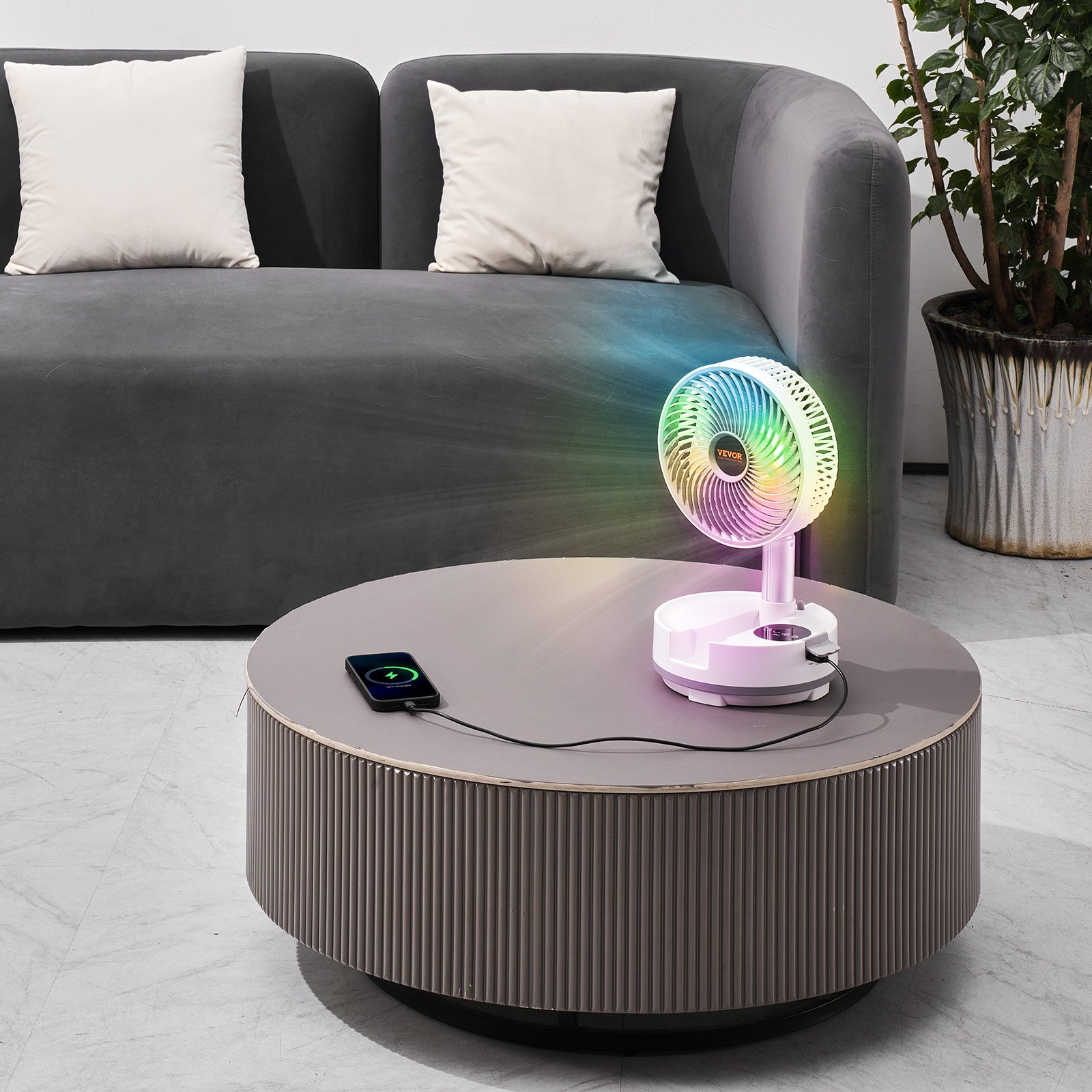 VEVOR Ventilador Oscilante Plegable y Recargable, 3 en 1, con Pilas y con Control Remoto, Silencioso, para Escritorio o Mesa, 8 Velocidades, Rotación Automática de 90 Grados, 200 x 200 x 580 mm
