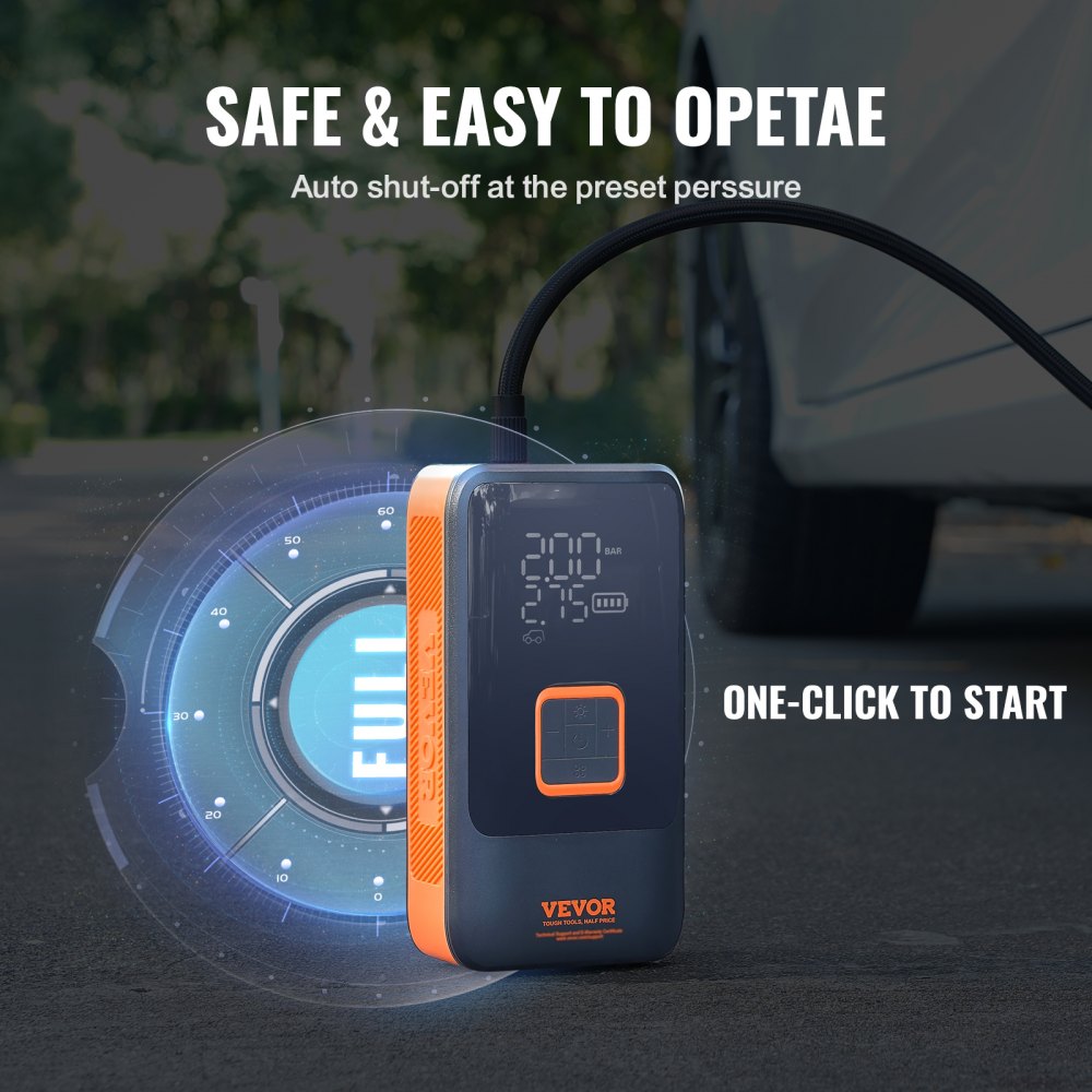 VEVOR Inflador de Neumáticos de Coche 12000 mAh, Compresor de Aire Portátil Doble Cilindro Inflado Rápido 30 s Apagado Automático Lámpara LED, Bomba Eléctrica para Bicicleta, Coches, Motocicletas