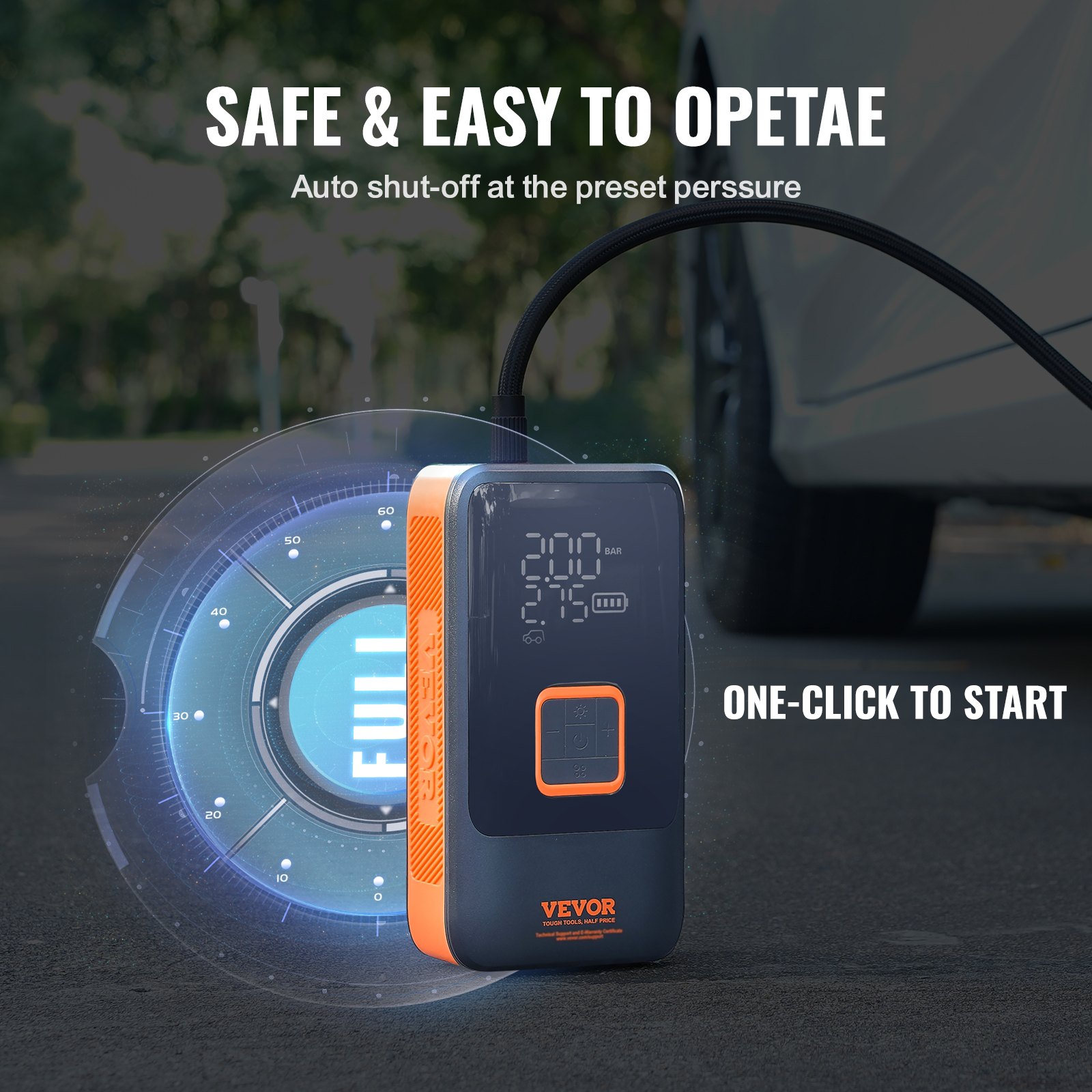 VEVOR Inflador de Neumáticos de Coche 12000 mAh, Compresor de Aire Portátil Doble Cilindro Inflado Rápido 30 s Apagado Automático Lámpara LED, Bomba Eléctrica para Bicicleta, Coches, Motocicletas