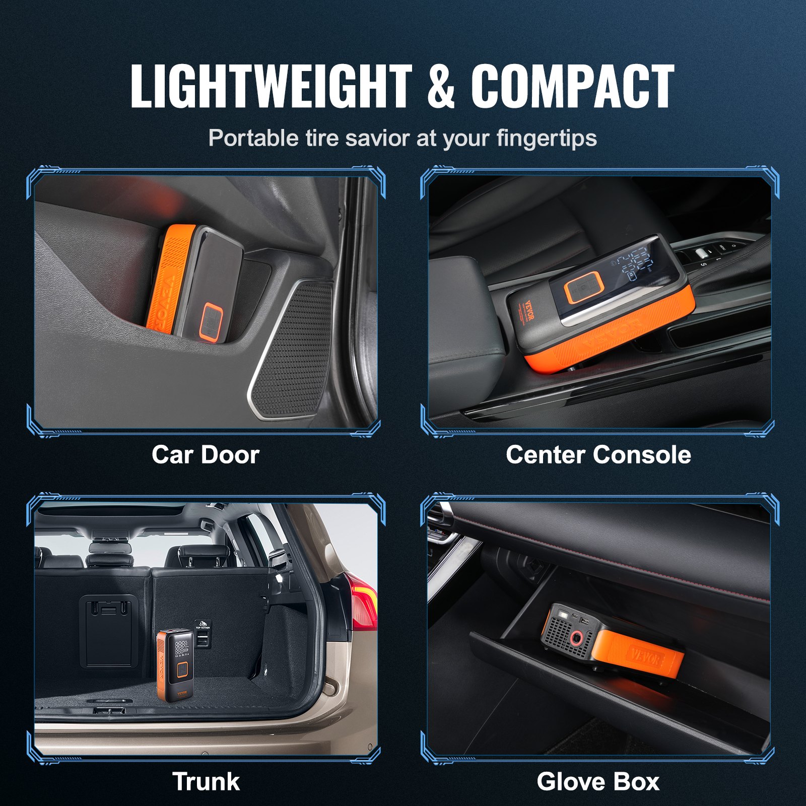 VEVOR Inflador de Neumáticos de Coche 12000 mAh, Compresor de Aire Portátil Doble Cilindro Inflado Rápido 30 s Apagado Automático Lámpara LED, Bomba Eléctrica para Bicicleta, Coches, Motocicletas