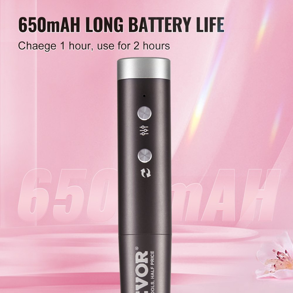 VEVOR Taladro de Uñas Eléctrico Inalámbrico, Máquina de Lima de Uñas Recargable de Velocidad Variable de 30.000 RPM, Pulidor de Pedicura de Manicura Portátil para Eliminación de Piel Muerta, Negro