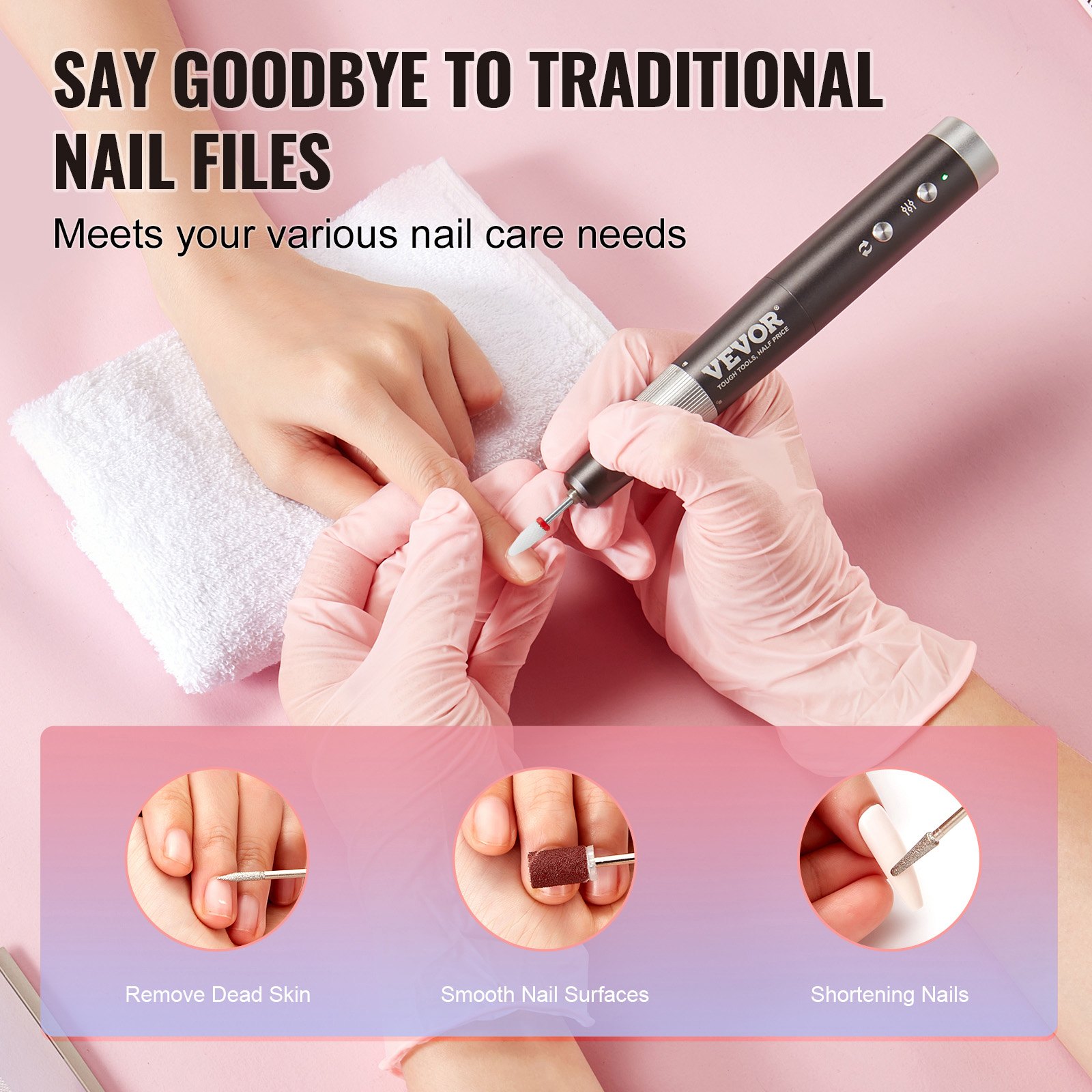 VEVOR Taladro de Uñas Eléctrico Inalámbrico, Máquina de Lima de Uñas Recargable de Velocidad Variable de 30.000 RPM, Pulidor de Pedicura de Manicura Portátil para Eliminación de Piel Muerta, Negro