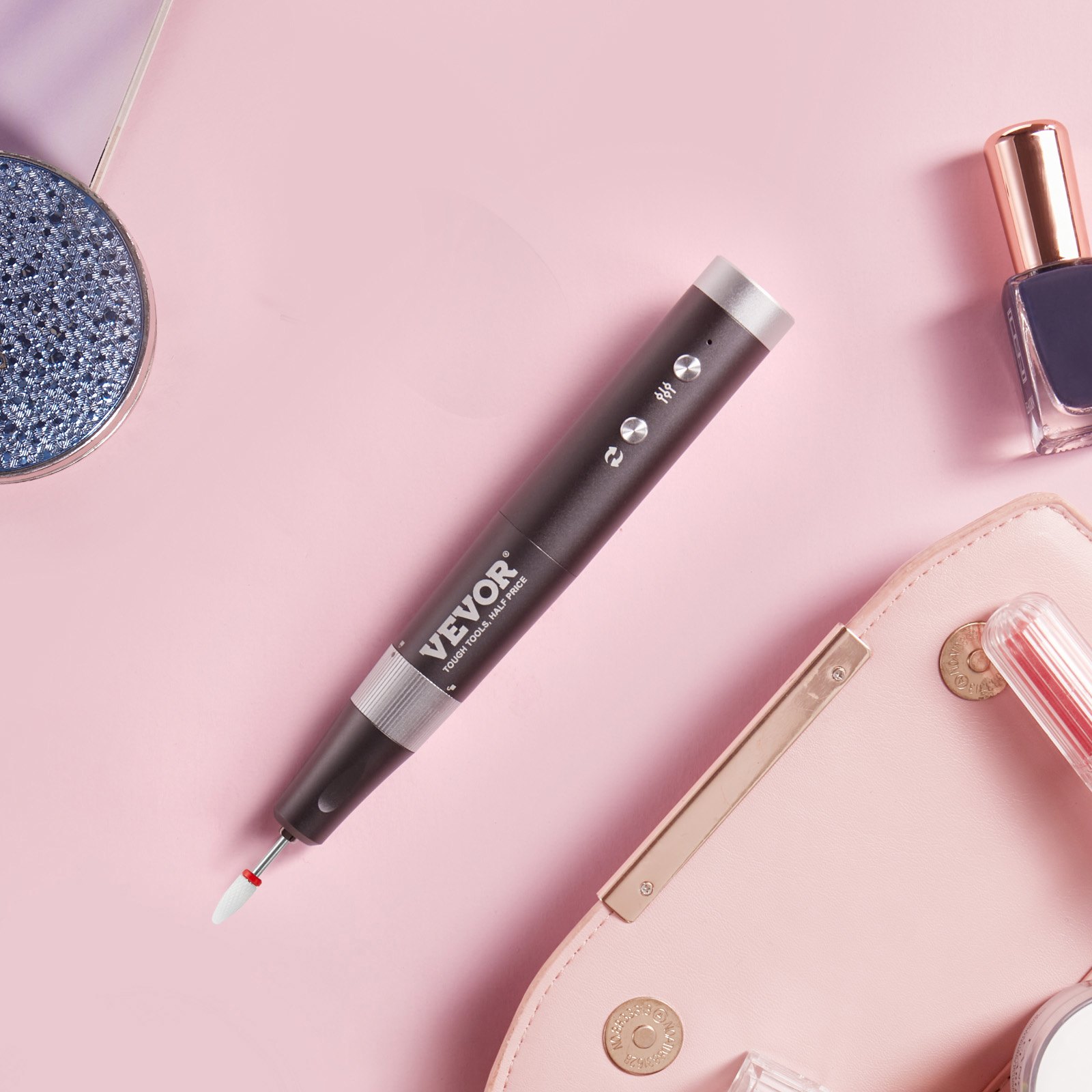 VEVOR Taladro de Uñas Eléctrico Inalámbrico, Máquina de Lima de Uñas Recargable de Velocidad Variable de 30.000 RPM, Pulidor de Pedicura de Manicura Portátil para Eliminación de Piel Muerta, Negro
