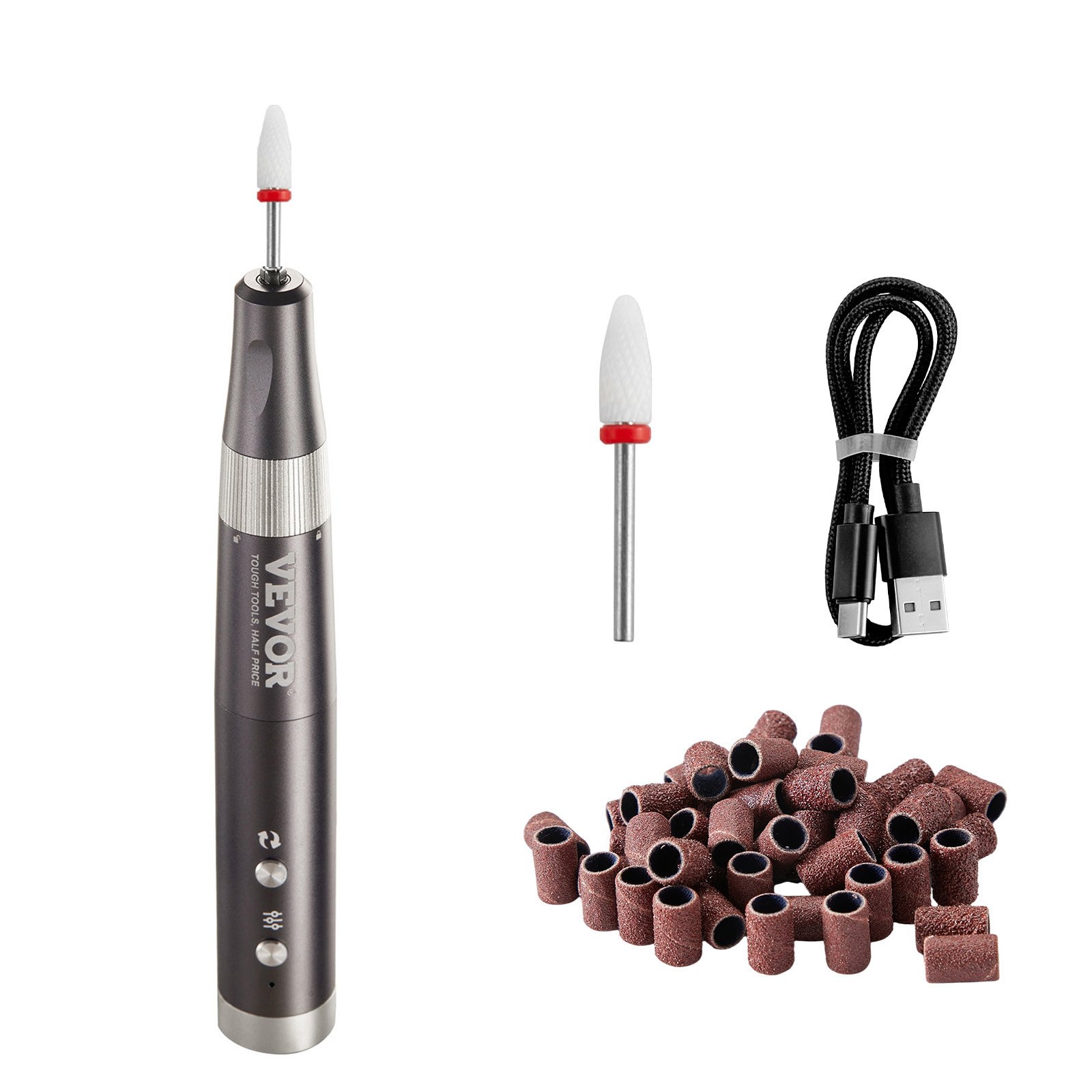 VEVOR Taladro de Uñas Eléctrico Inalámbrico, Máquina de Lima de Uñas Recargable de Velocidad Variable de 30.000 RPM, Pulidor de Pedicura de Manicura Portátil para Eliminación de Piel Muerta, Negro