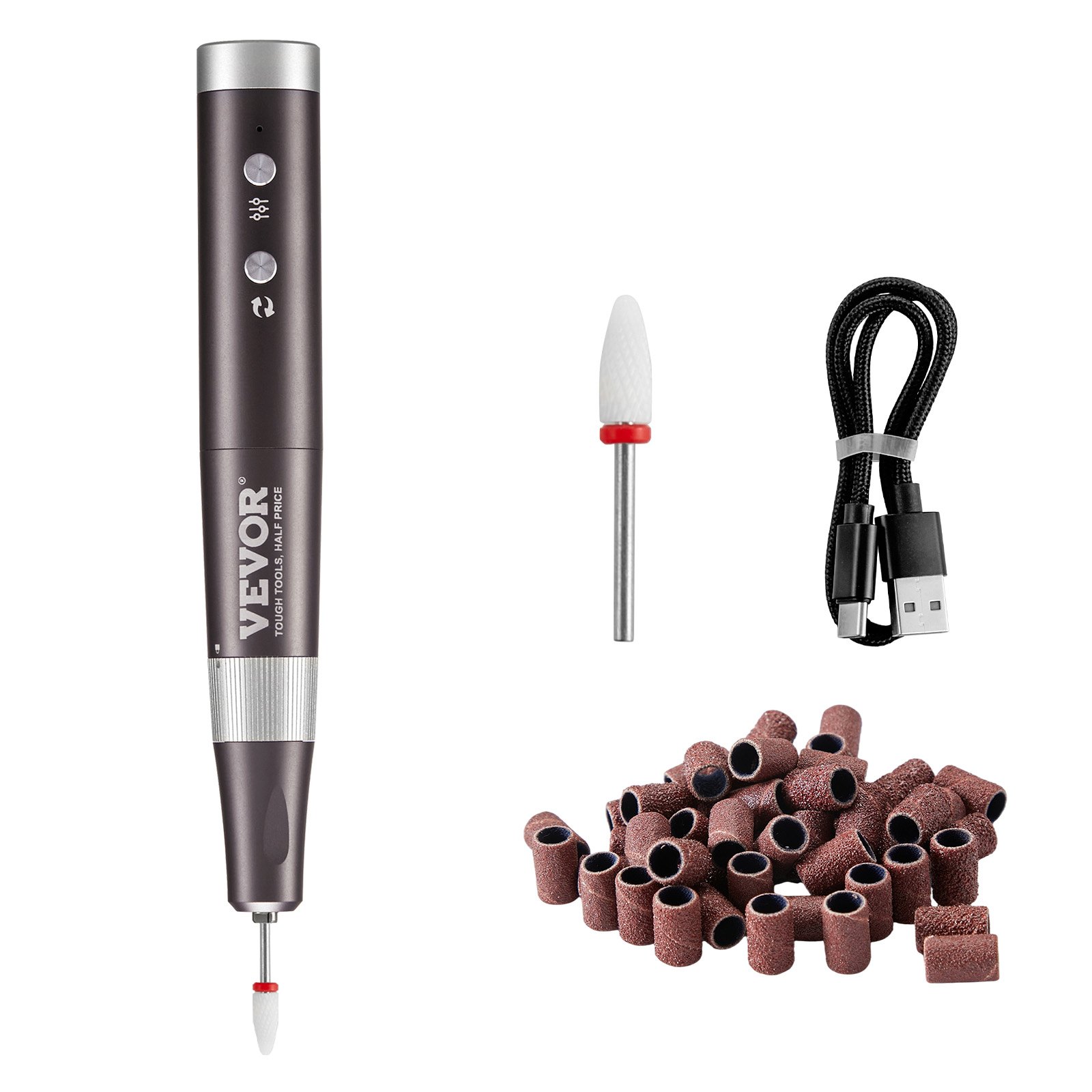 VEVOR Taladro de Uñas Eléctrico Inalámbrico, Máquina de Lima de Uñas Recargable de Velocidad Variable de 30.000 RPM, Pulidor de Pedicura de Manicura Portátil para Eliminación de Piel Muerta, Negro