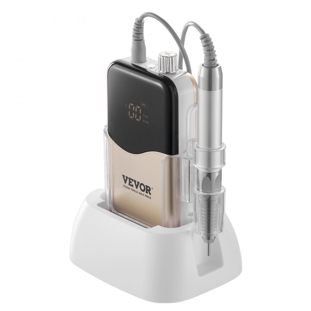 VEVOR Taladro de Uñas Eléctrico Inalámbrico con Motor sin Escobillas 35000 RRM y Base de Carga, Máquina de Lima de Uñas Recargable para Uñas de Gel Acrílico, Pulido de Manicura y Pedicura, Oro