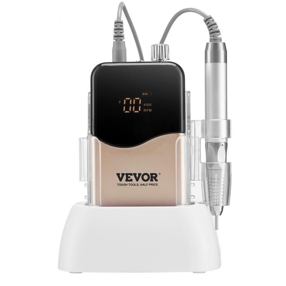 VEVOR Taladro de Uñas Eléctrico Inalámbrico con Motor sin Escobillas 35000 RRM y Base de Carga, Máquina de Lima de Uñas Recargable para Uñas de Gel Acrílico, Pulido de Manicura y Pedicura, Oro