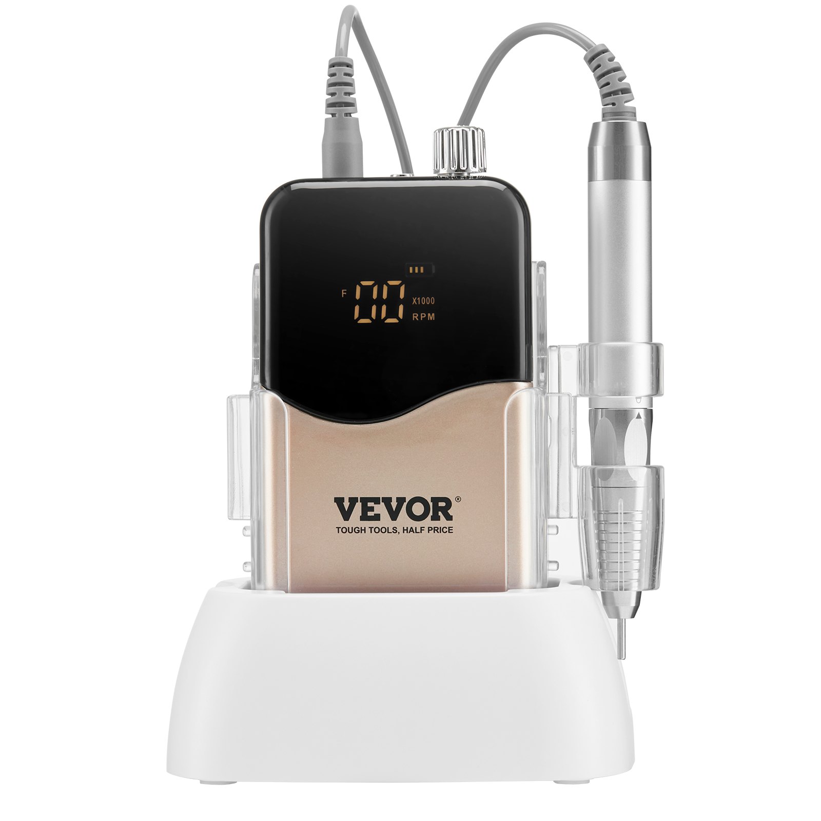 VEVOR Taladro de Uñas Eléctrico Inalámbrico con Motor sin Escobillas 35000 RRM y Base de Carga, Máquina de Lima de Uñas Recargable para Uñas de Gel Acrílico, Pulido de Manicura y Pedicura, Oro