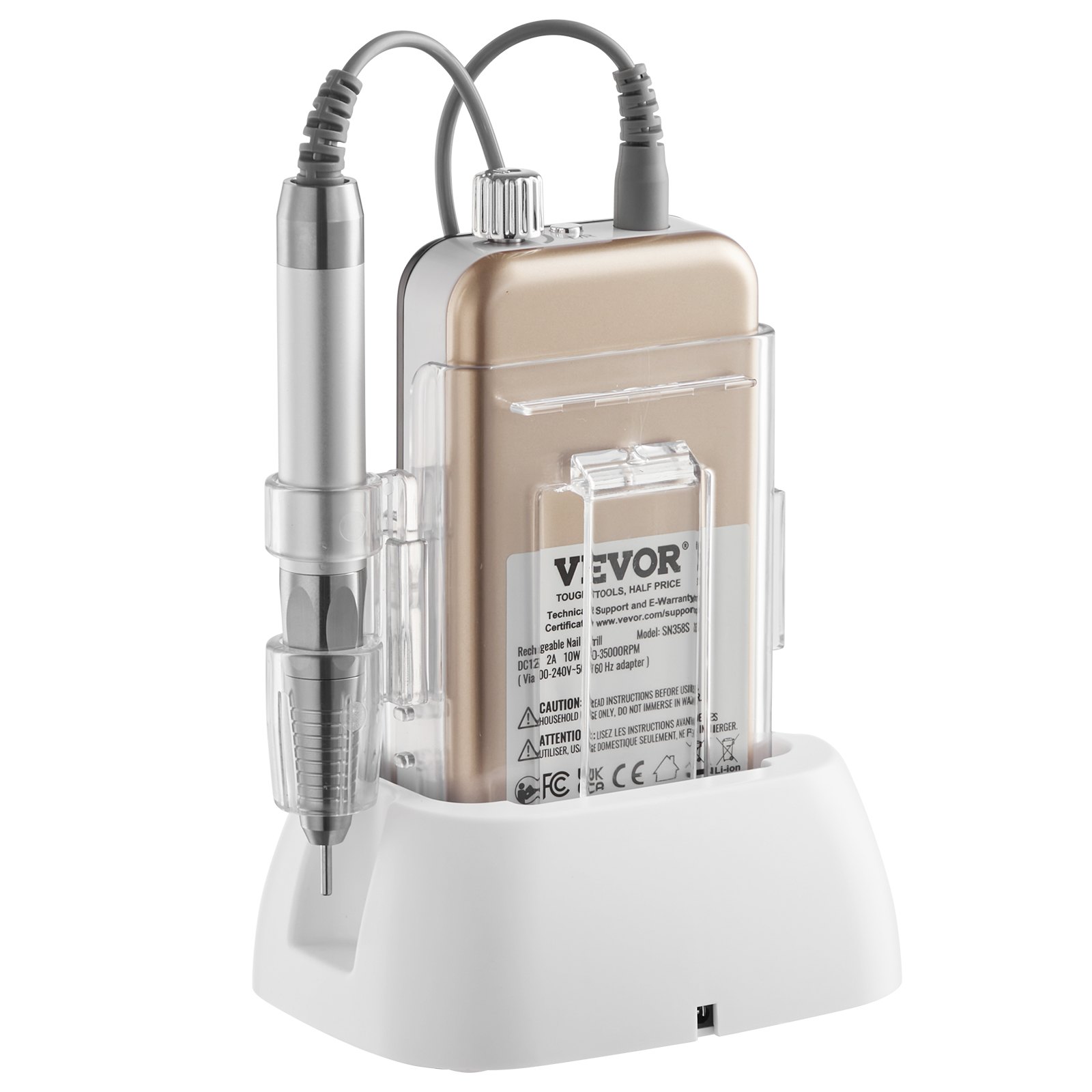 VEVOR Taladro de Uñas Eléctrico Inalámbrico con Motor sin Escobillas 35000 RRM y Base de Carga, Máquina de Lima de Uñas Recargable para Uñas de Gel Acrílico, Pulido de Manicura y Pedicura, Oro