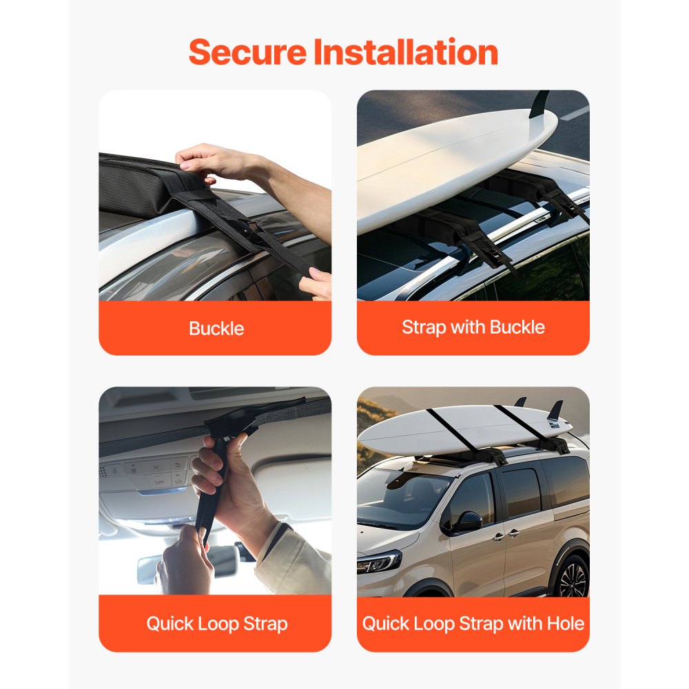 VEVOR Soft Roof Rack Pads (838 mm) Large Universal Car Roof Rack Pads, 80 kg Load Capacity, for Kayaks with 2 Tie-Down Straps & Portable Snowboard Storage Bag