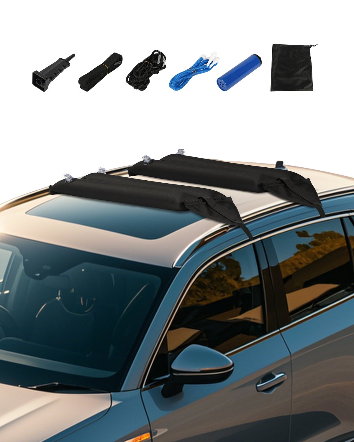 VEVOR Almohadillas Inflables Universales para Portaequipajes de Coche 95,5 cm Carga 40 kg con Correas de Amarre, Cuerdas, Bomba de Aire Manual, Bolsa de Almacenamiento para Canoas, Tablas de Surf