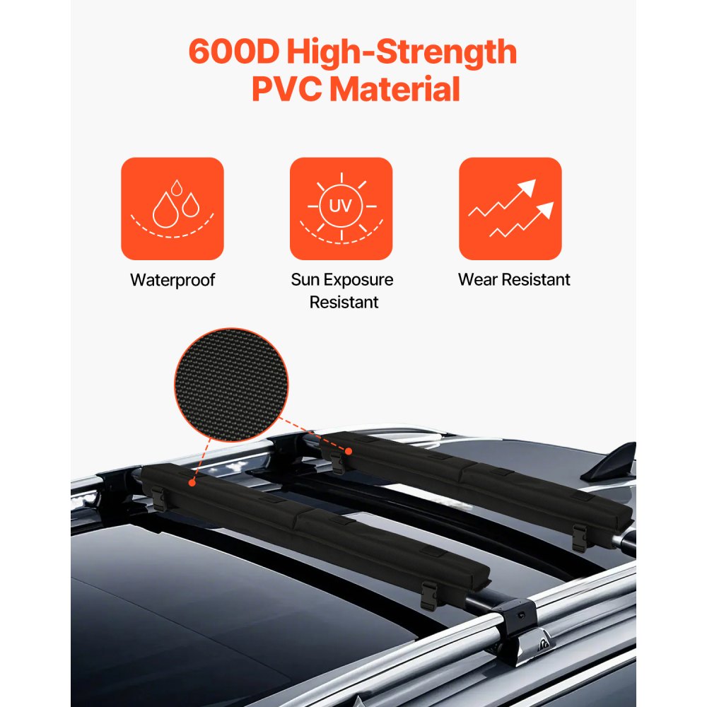 VEVOR Almohadillas para Portaequipajes de Techo 762mm por Sección Almohadilla Universal para Portaequipajes de Techo de Coche para Barras Transversales Carga de 80kg para Canoa, Tabla de Snowboard