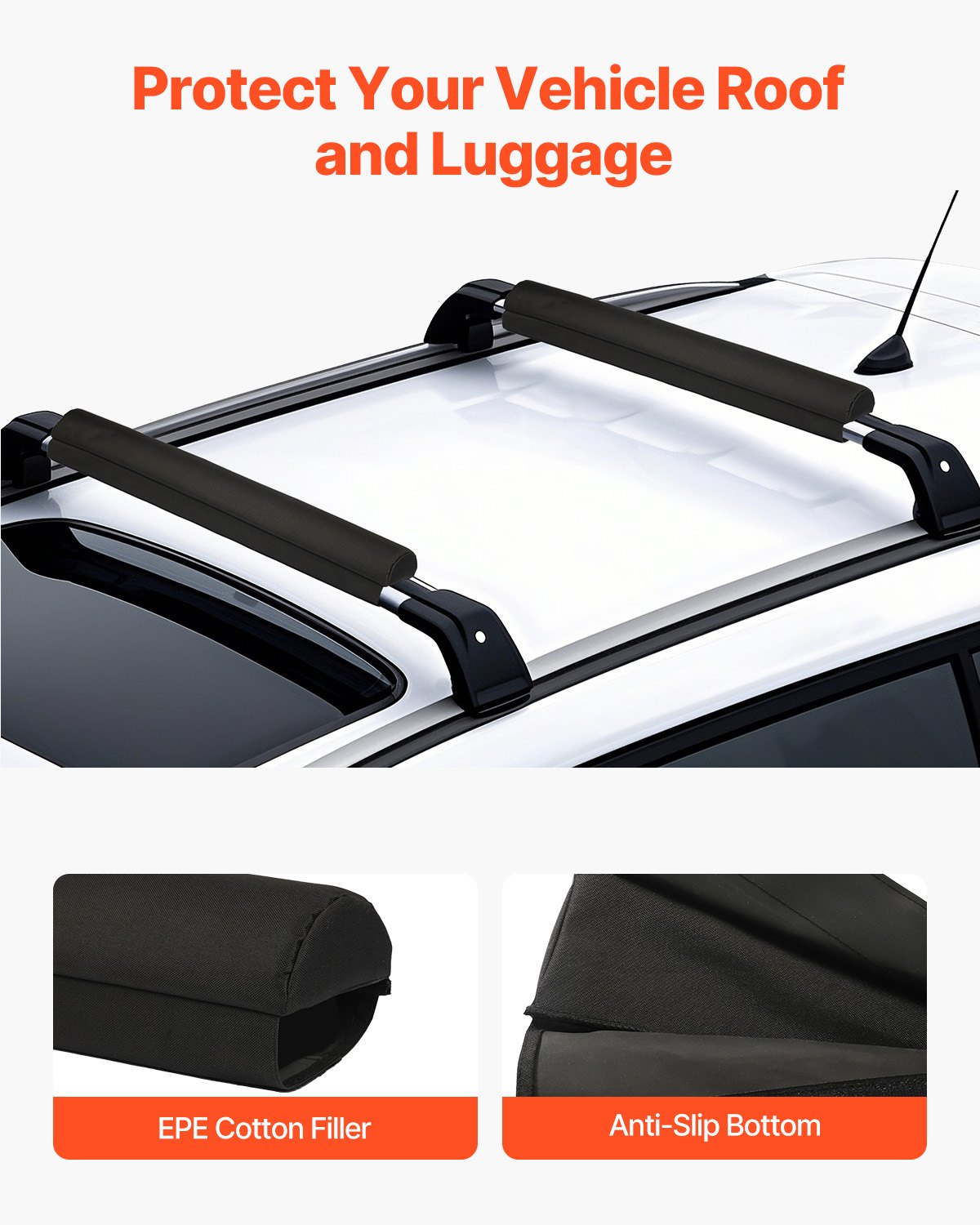 VEVOR Almohadillas para Portaequipajes de Techo 711,2mm por Sección Almohadilla Universal para Portaequipajes de Techo de Coche para Barras Transversales Carga de 40kg para Canoa, Tabla de Snowboard