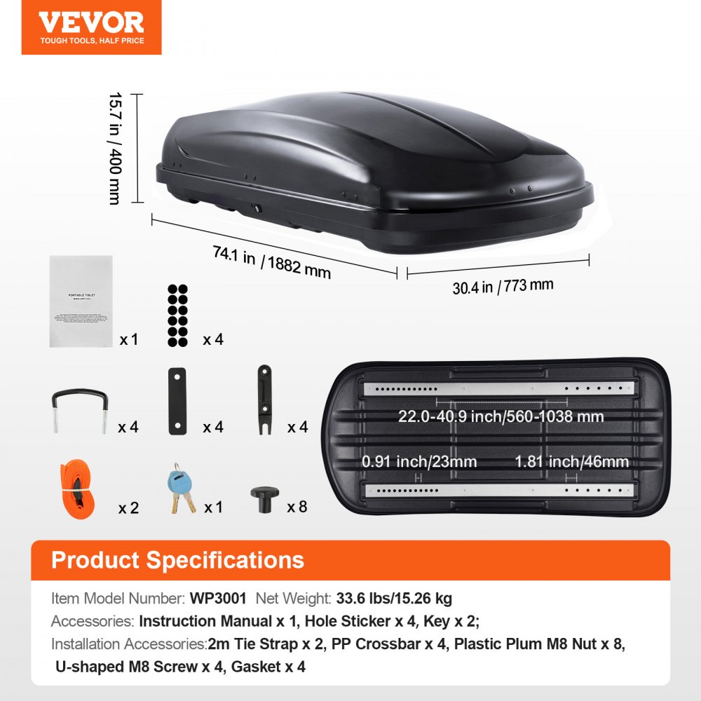 VEVOR Car Roof Box, Roof Luggage Box, Storage Box 370 L, ABS Hard Shell Roof Rack Storage Box with Double-Sided Opening and 2 Reinforced Straps, Luggage Storage Box for SUVs