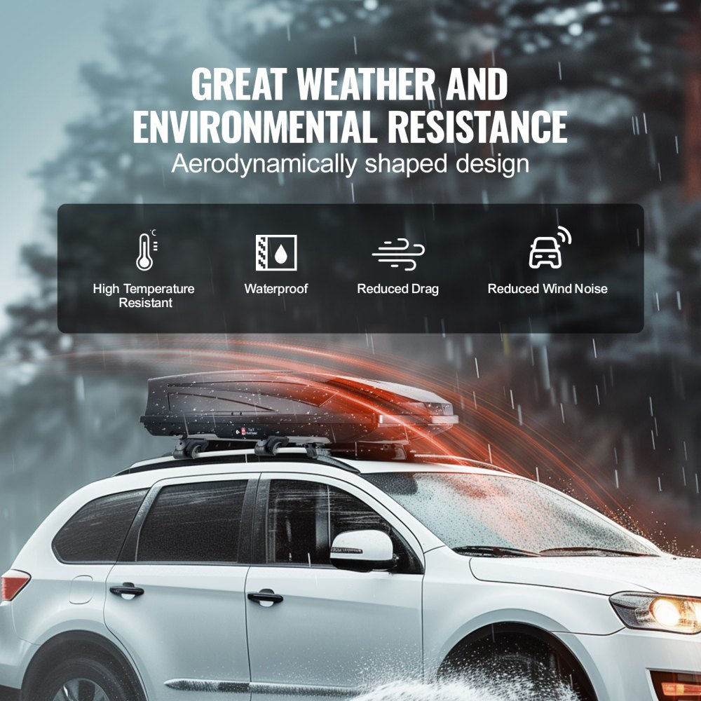 VEVOR Cofre de Techo 480 L Portaequipajes de Techo Rígido de ABS con Apertura de Doble Cara 2 Correas Reforzadas Aerodinámico Maletero Techo Coche para la Mayoría de Travesaños, Coche, SUV, Negro