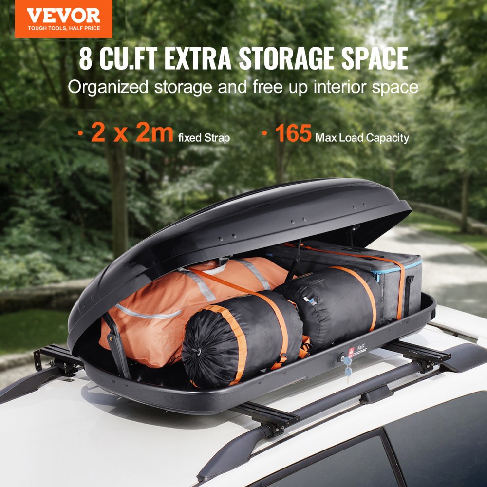 VEVOR Cofre de Techo 220 L Portaequipajes de Techo Rígido de ABS con Apertura de Doble Cara 2 Correas Reforzadas Aerodinámico Maletero Techo Coche para la Mayoría de Travesaños, Coche, SUV, Negro