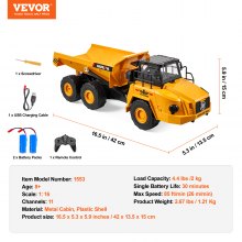 VEVOR Camión Volquete Control Remoto Vehículo de Construcción 11 Canales 1:16