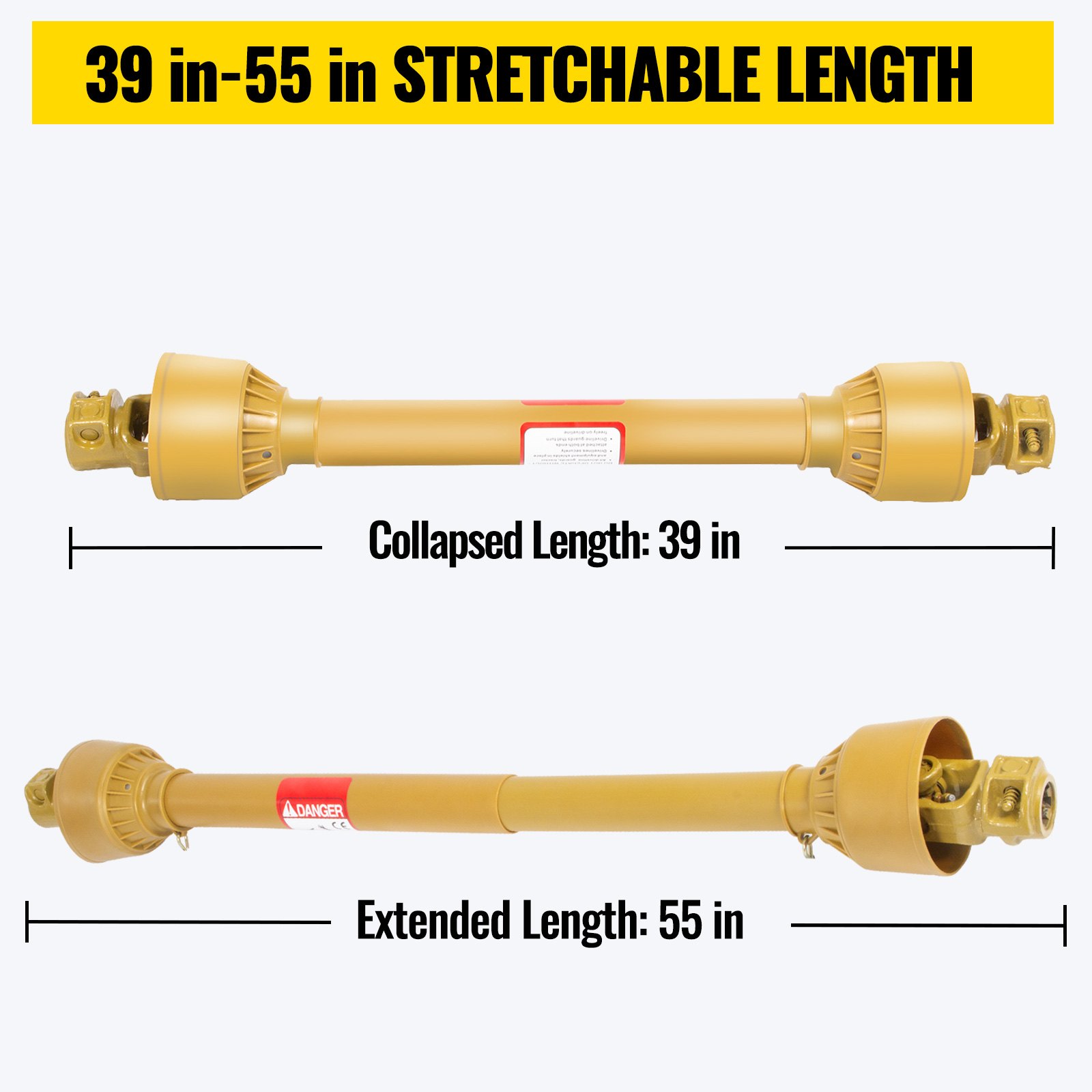 Vevor Eje De Transmisión 1 3/8" 6 Dientes T2 Toma De Fuerza Cardán De 39"-55"
