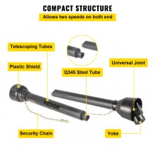 VEVOR Eje de Transmisión de TDF de Extremo Redondo con 6 Estrías, Eje de TDF para Tractor Serie 4, para Desbrozadora de 1-1,4 m, 1000-1400 mm para Desbrozadora, Cortadora Rotativa, Negro