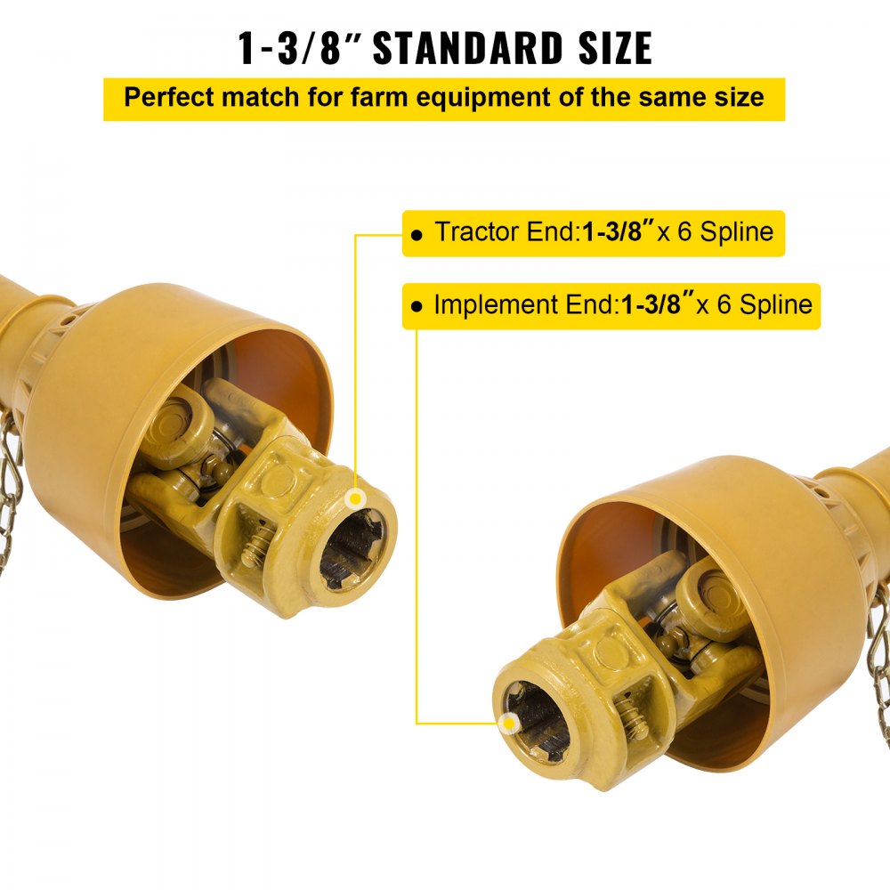 VEVOR Eje de Transmisión 1 3/8" 6 Dientes T4 Toma de Fuerza Cardán de 43"-61"