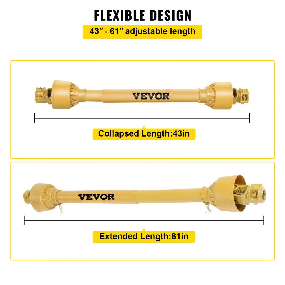 VEVOR Eje de Transmisión 1 3/8" 6 Dientes T4 Toma de Fuerza Cardán de 43"-61"