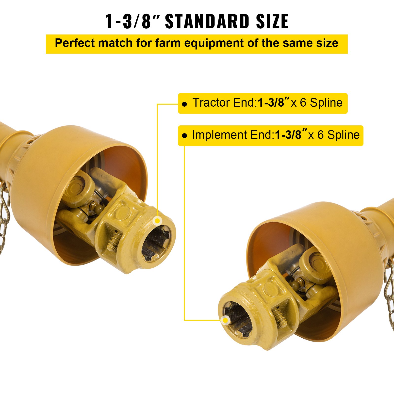 VEVOR Eje de Transmisión 1 3/8" 6 Dientes T4 Toma de Fuerza Cardán de 43"-61"