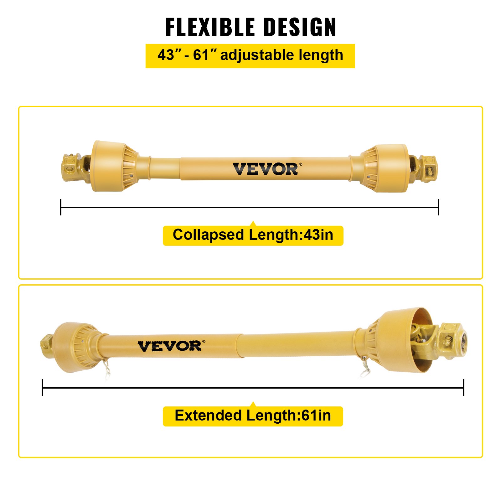 VEVOR Eje de Transmisión 1 3/8" 6 Dientes T4 Toma de Fuerza Cardán de 43"-61"
