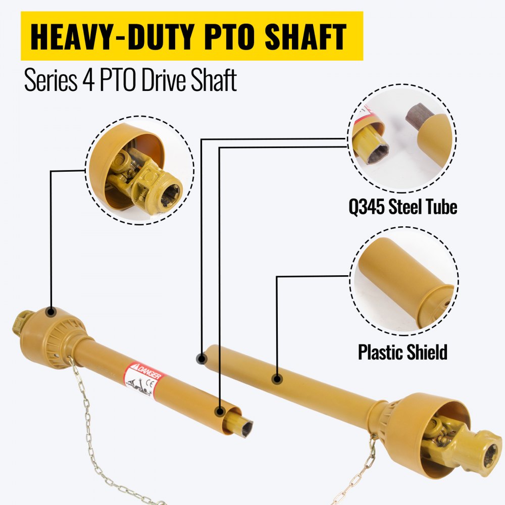 Vevor Eje De Transmisión 1 3/8" 6 Dientes T4 Toma De Fuerza Cardán De 20"-24"
