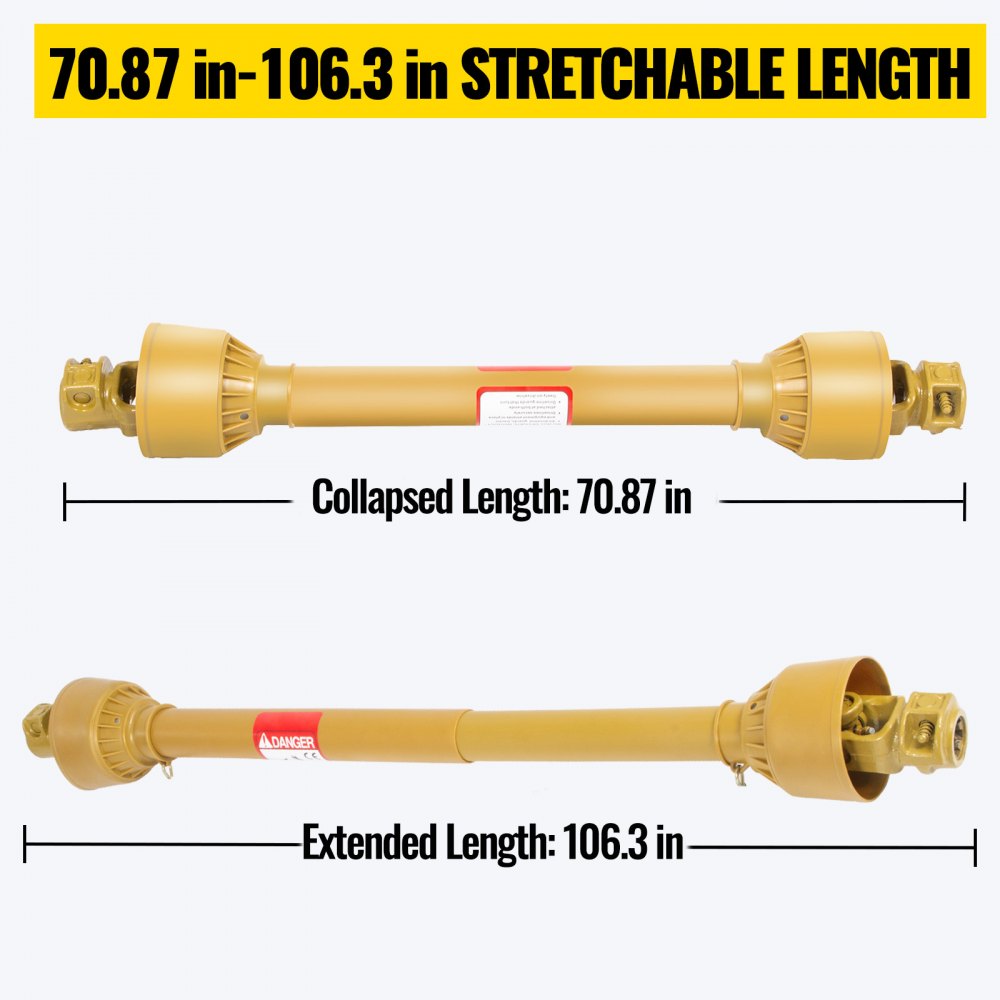 Vevor Eje De Transmisión 1 3/8" 6 Dientes T5 Toma De Fuerza Cardán De 71"-106"