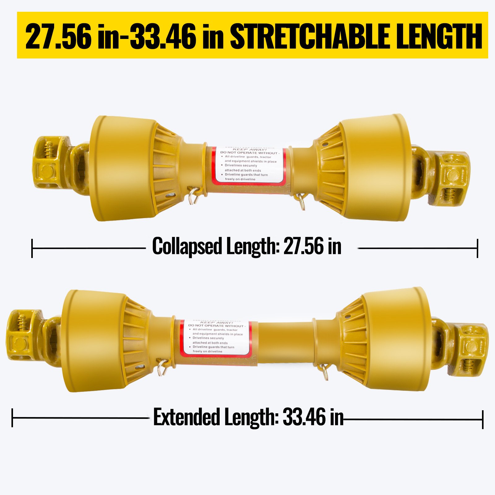Vevor Eje De Transmisión 1 3/8" 6 Dientes T5 Toma De Fuerza Cardán De 28-33"