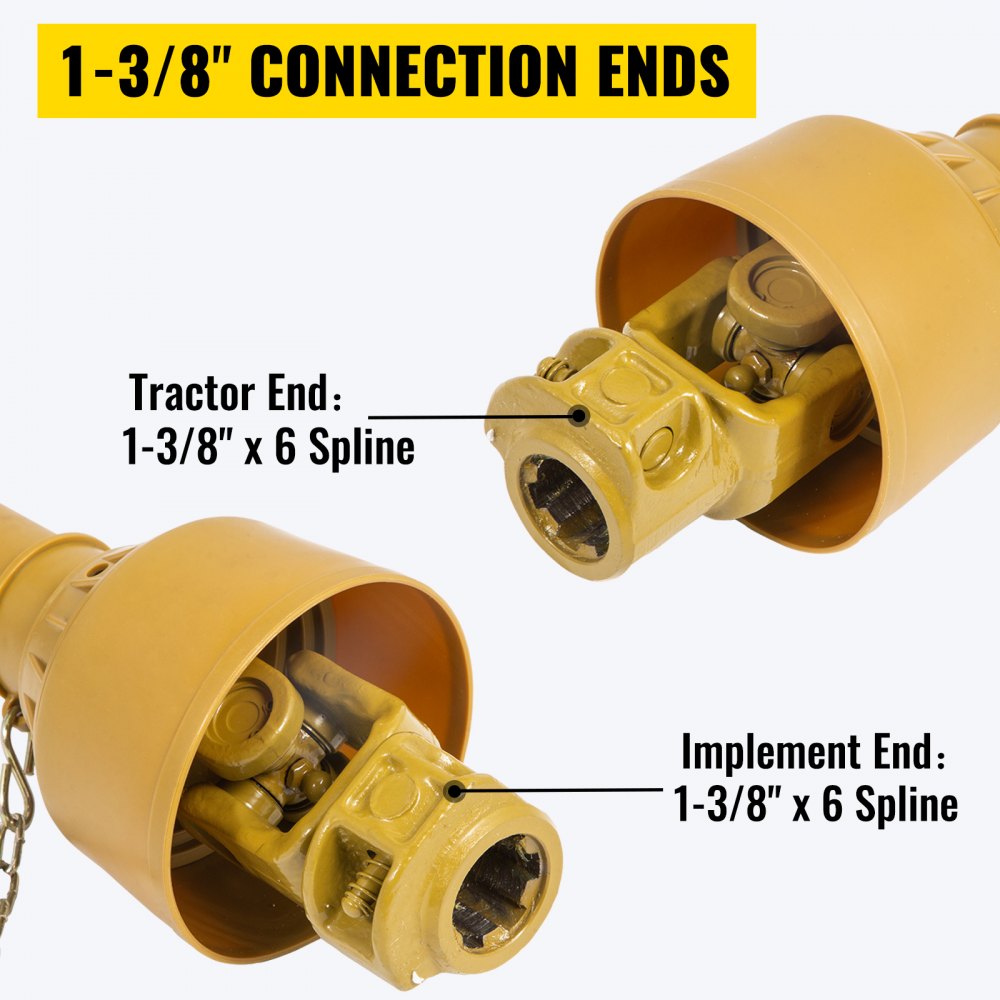 Vevor Eje De Transmisión 1 3/8" 6 Dientes T8 Toma De Fuerza Cardán De 33,5"-41"